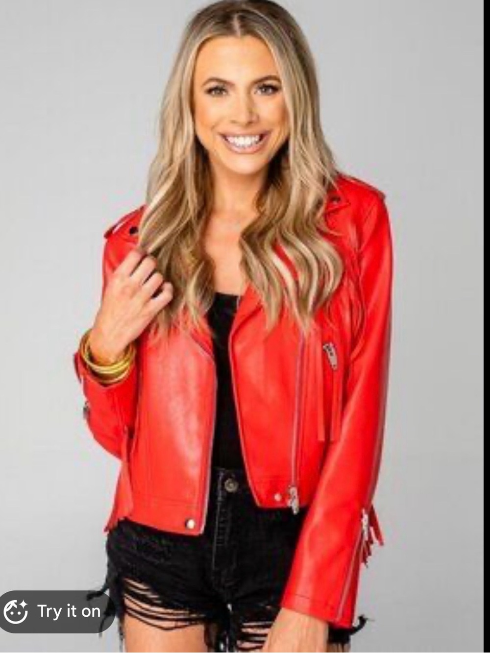 BuddyLove Francesca Fringe Vegan Leather Jacket in Vbrant Red